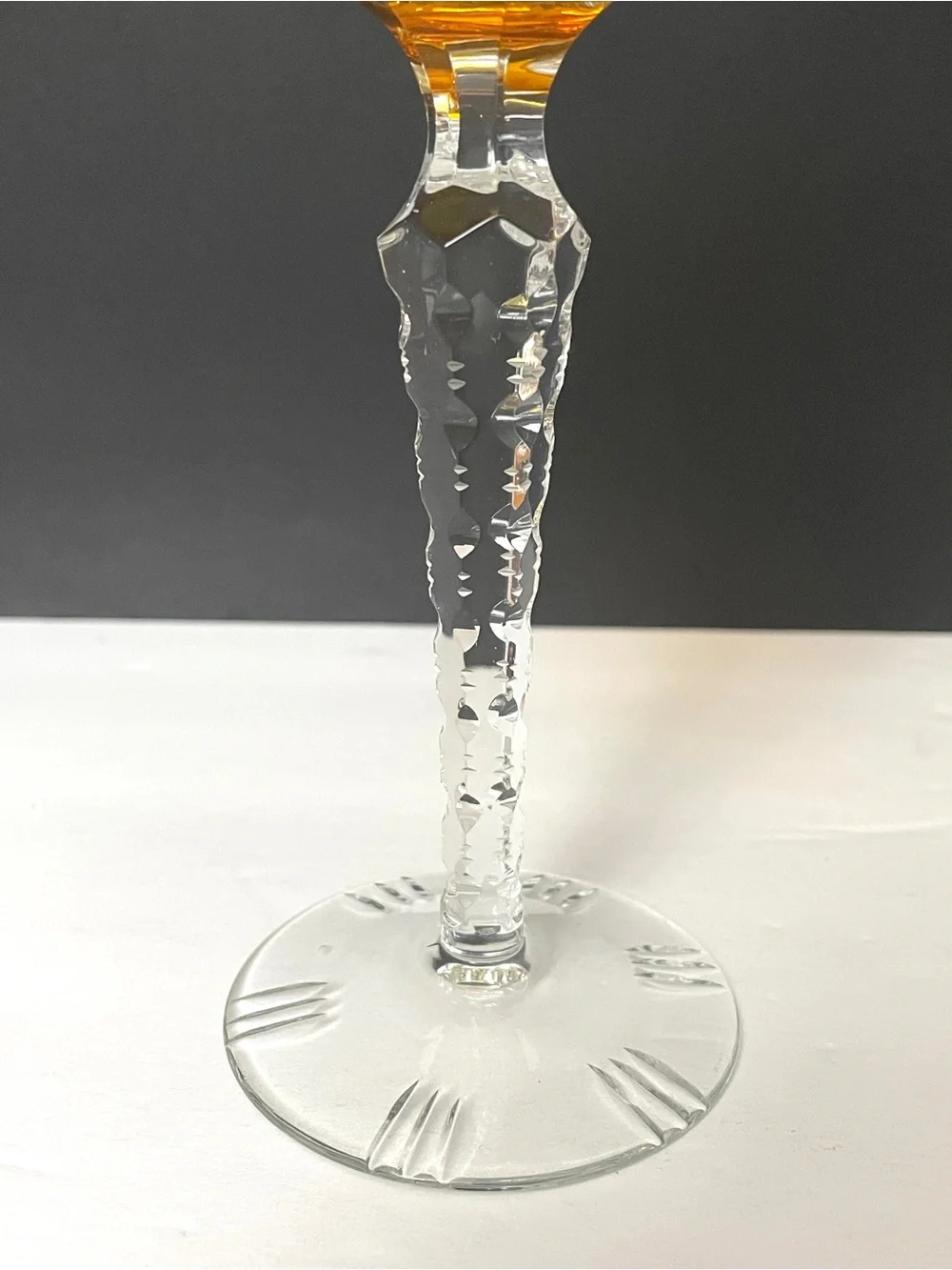 VTG Nachtmann Traube Amber Cut-to-Clear Crystal Wine Hock Glass Germany, 8” Tall